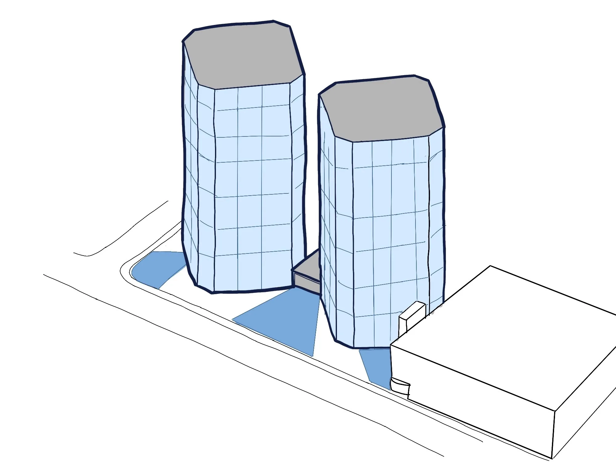 Massing sketch of a lighter version of the Extension idea.